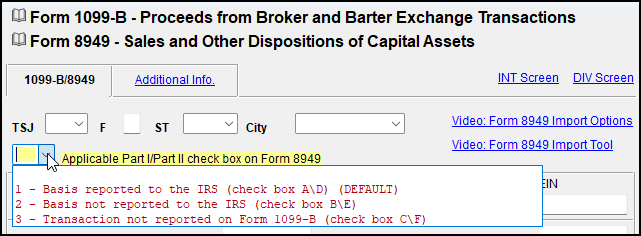 Image of "Applicable Part I/II check box" on screen 8949